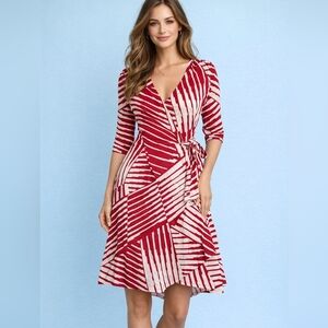 Merona Red and White Geometric Midi Wrap Dress